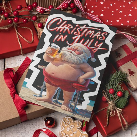 Carte Postale Jolly Père Noël brille avec une bière