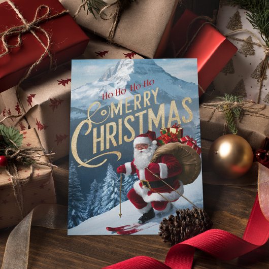 Carte Postale Jolly Père Noël Carves Snowy Slopes