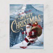 Carte Postale Jolly Père Noël Carves Snowy Slopes (Devant)