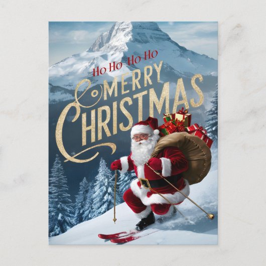 Carte Postale Jolly Père Noël Carves Snowy Slopes (Devant)