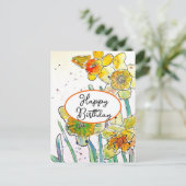 Carte Postale Jonquille jaune fleur Aquarelle Anniversaire (Debout devant)