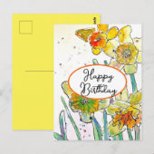 Carte Postale Jonquille jaune fleur Aquarelle Anniversaire (Devant / Derrière)