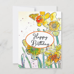 Carte Postale Jonquille jaune fleur Aquarelle Anniversaire