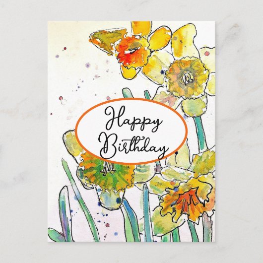 Carte Postale Jonquille jaune fleur Aquarelle Anniversaire (Devant)