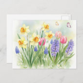 Carte postale Jonquilles, Tulipes, Jacinthes, Papi (Devant / Derrière)