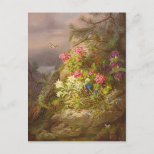 Carte Postale Josef Lauer Demeure de vie avec fleurs et escargot