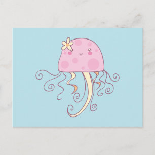Carte Postale Jote Pink Blue Cartoon Jellyfish