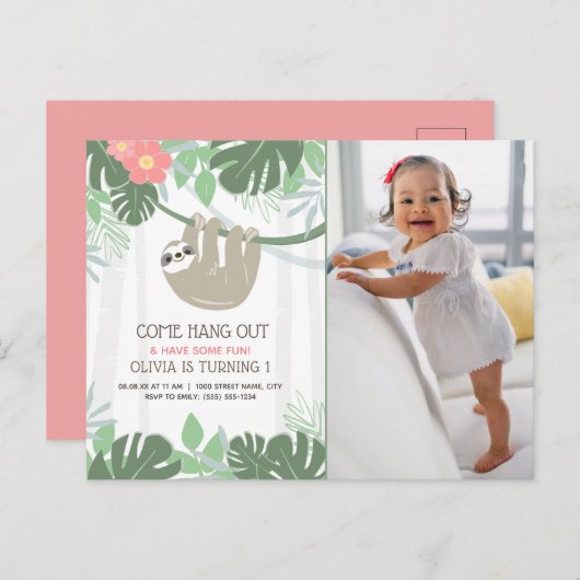 Carte Postale Jote Sloth Palm Tropical Feuille Anniversaire (Devant / Derrière)