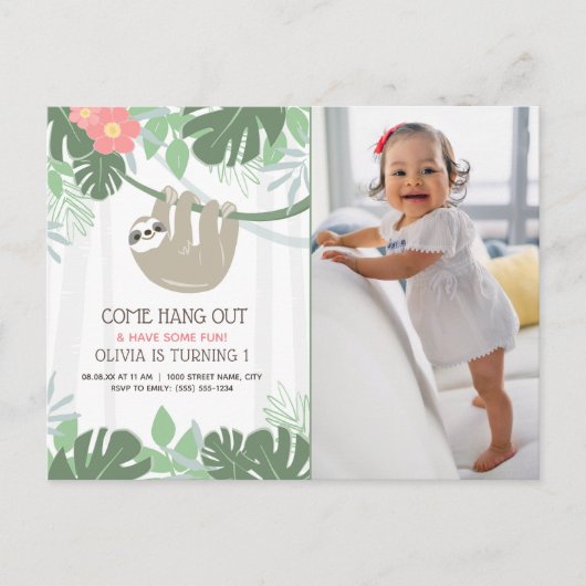 Carte Postale Jote Sloth Palm Tropical Feuille Anniversaire (Devant)