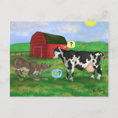 Carte Postale "Joue ?" - chien et vache (Devant)