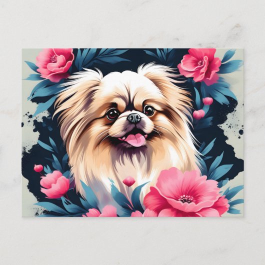 Carte Postale Jouer Floral Pekingese Chien (Devant)
