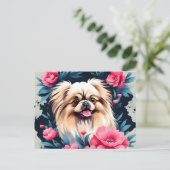 Carte Postale Jouer Floral Pekingese Chien (Debout devant)