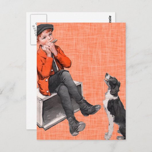 Carte Postale Jouer L'Harmonica (Devant / Derrière)