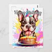 Carte Postale Jouer petit chiot Joyeux anniversaire (Devant / Derrière)