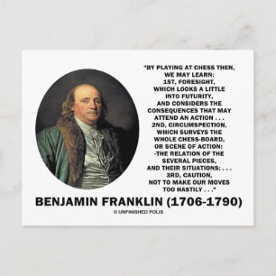 Carte Postale Jouer Prudence aux échecs Benjamin Franklin Citati