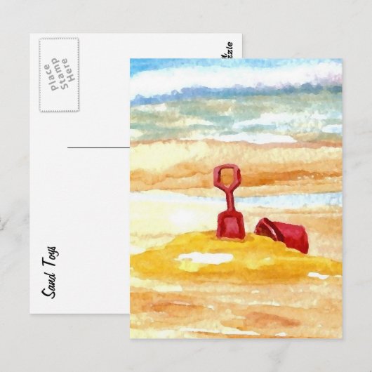 Carte Postale Jouets de Sable - Construction de Château de Sable (Devant / Derrière)