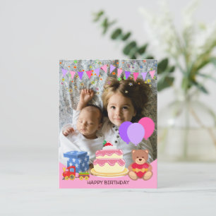 Carte Postale Jouets roses mignons pour enfants Célébration d'an