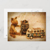 Carte Postale Jouets vintages en bois peint brun (Devant / Derrière)