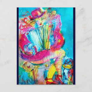 Carte Postale JOUEUR D'ACCORDÉON DANS LA NUIT Aquarelle