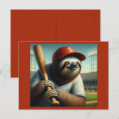 Carte Postale Joueur de baseball Sloth (Devant / Derrière)