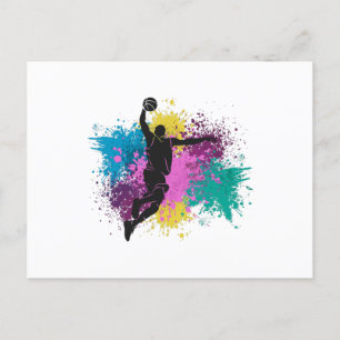 Carte Postale Joueur de basket-ball Grungy Couleurs Splashes