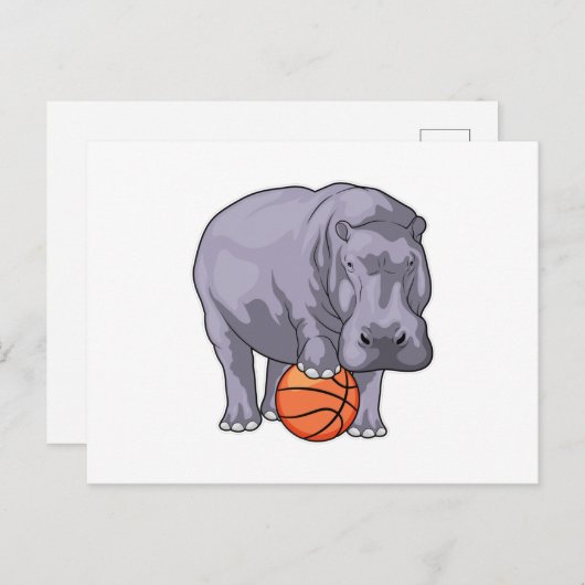 Carte Postale Joueur de basket-ball Hippopotame (Devant / Derrière)