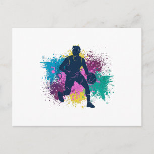 Carte Postale Joueur de Basketball Éclaboussures de Couleur Grun
