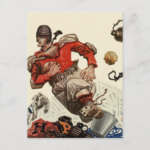 Carte Postale Joueur de football sportif vintage et mascotte de