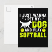 Carte Postale Joueur de softball Amoureux des chiens (Devant / Derrière)