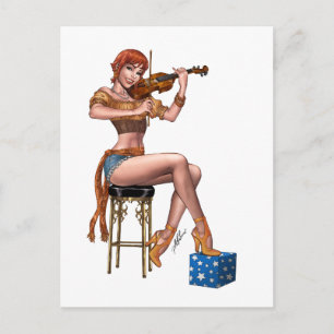 Carte Postale Joueur de violon rouge, Hipster tzigane par Al Rio