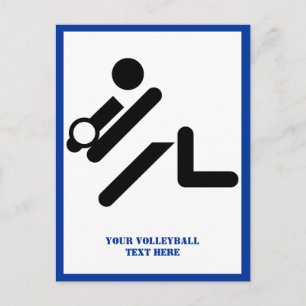 Carte Postale Joueur de volley-ball noir, blanc, bleu icon custo