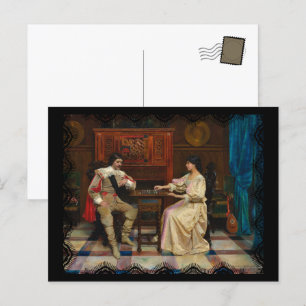 Carte Postale Joueur d'échecs Couple Art Vintage
