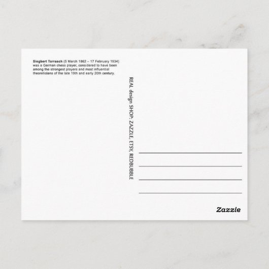 Carte Postale Joueur d'échecs Siegbert Tarrasch (Dos)