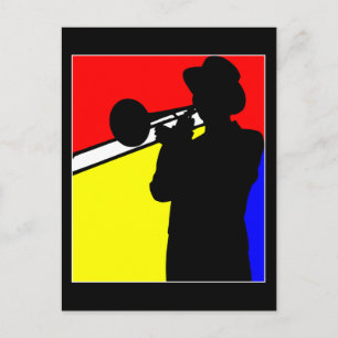 Carte Postale Joueur en trombone en silhouette, art de style mon