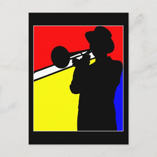 Carte Postale Joueur en trombone en silhouette, art de style mon (Devant)