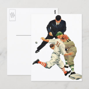 Carte Postale Joueurs de baseball vintage en sécurité au marbre