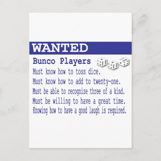 Carte Postale joueurs de bunco recherchés (Devant)