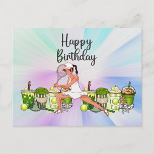 Carte Postale Joueuse de tennis avec le mot Joyeux Anniversaire 