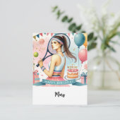 Carte Postale Joueuse de tennis avec un joli mot d'anniversaire (Debout devant)