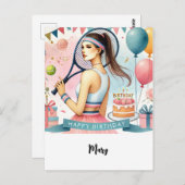 Carte Postale Joueuse de tennis avec un joli mot d'anniversaire (Devant / Derrière)