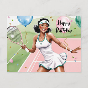 Carte Postale Joueuse de tennis avec un joli mot d'anniversaire