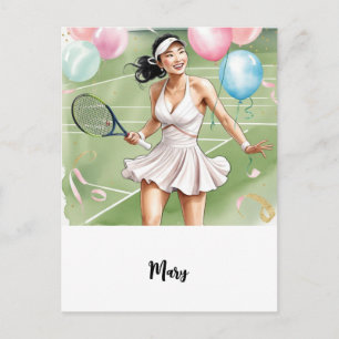 Carte Postale Joueuse de tennis avec un joli mot d'anniversaire