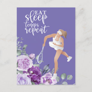 Carte Postale Joueuse de tennis Eat Sleep Tennis Repeat Citation