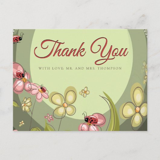 Carte Postale Joueuse verte et coccinelle Merci (Devant)
