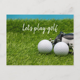Carte Postale Jouons au golf avec balle de golf sur herbe verte
