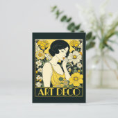 Carte Postale Jour Art Déco Femme & Fleurs (Debout devant)