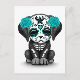 Carte Postale Jour bleu mignon du chien chiot mort blanc