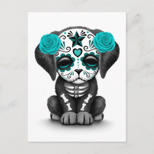 Carte Postale Jour bleu mignon du chien chiot mort blanc (Devant)