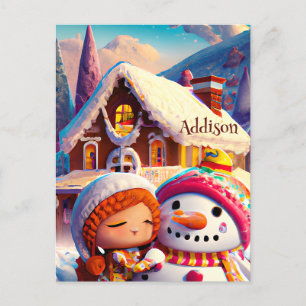 Carte Postale Jour de jeu de Noël en argile Bonhomme de neige en