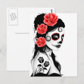 Carte Postale Jour de la fille crâne de sucre mort - blanc (Devant / Derrière)